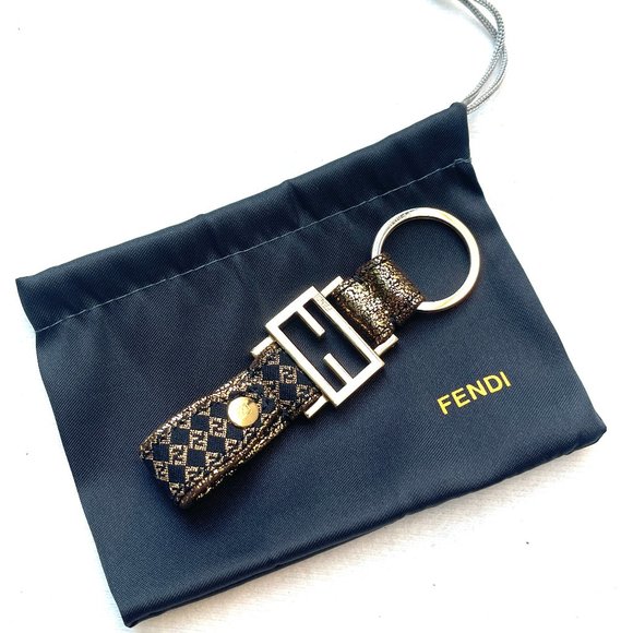 Auth Fendi Gold Metallic Micro Zucchino key charm